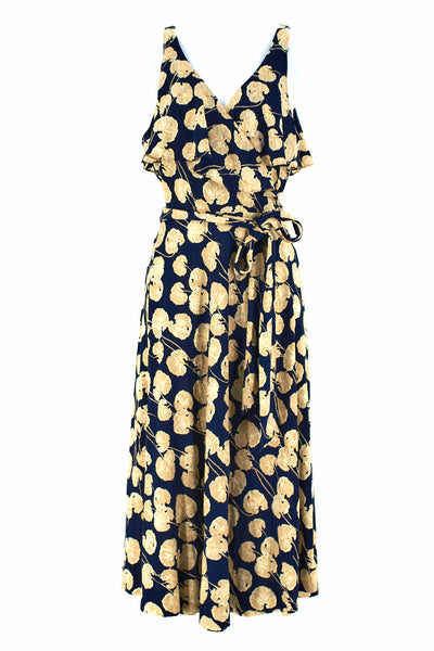 navy and cream floral dress Cream and Navy Floral Jacquard Sleeveless Midi Dress